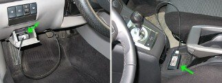 Фото 5. Примеры подключения адаптеров "BT-ECU" к диагностическим разъемам автомобилей Subaru Forester 2006г.в. и Opel Zafira 2007г.в.